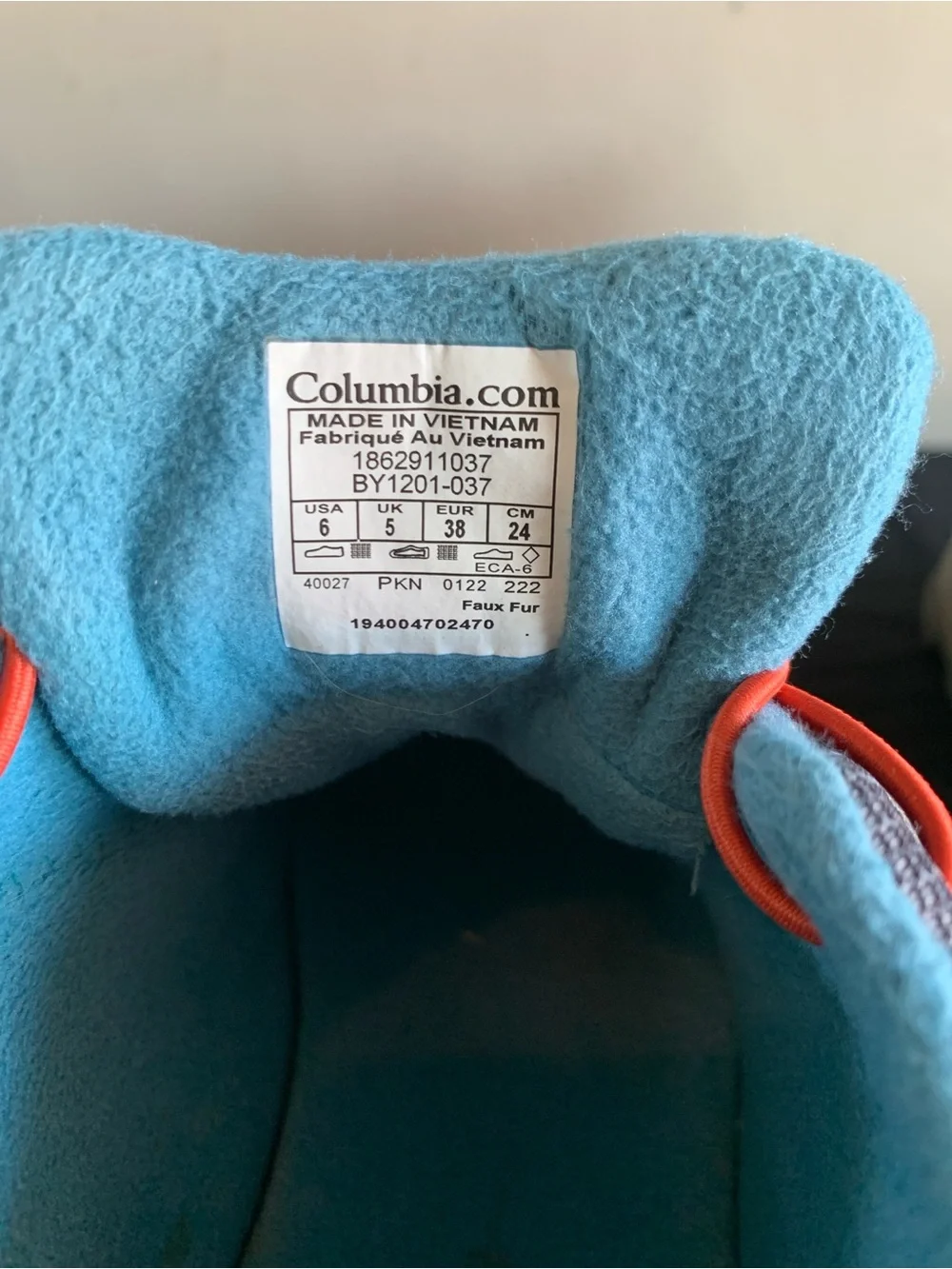 Columbia Blue and Gray Hiking Shoes with Orange Accents